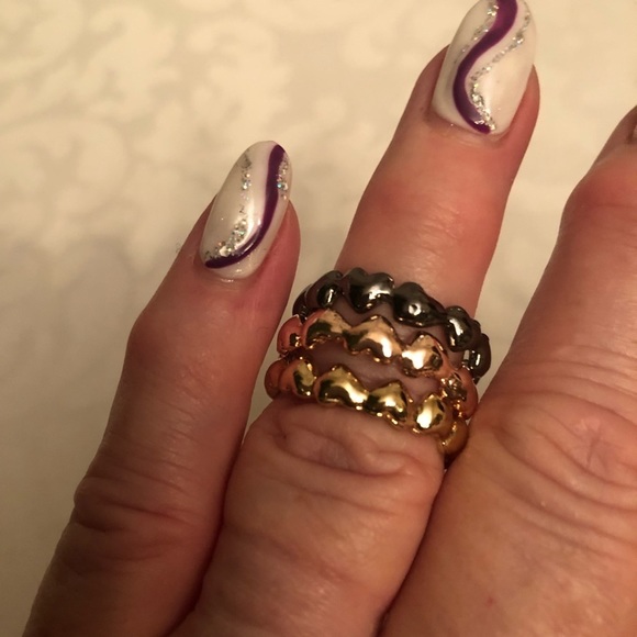 💜 Gold  Black Rose Gold Size 9/10 Heart Rings Set of 3 - Picture 9 of 11
